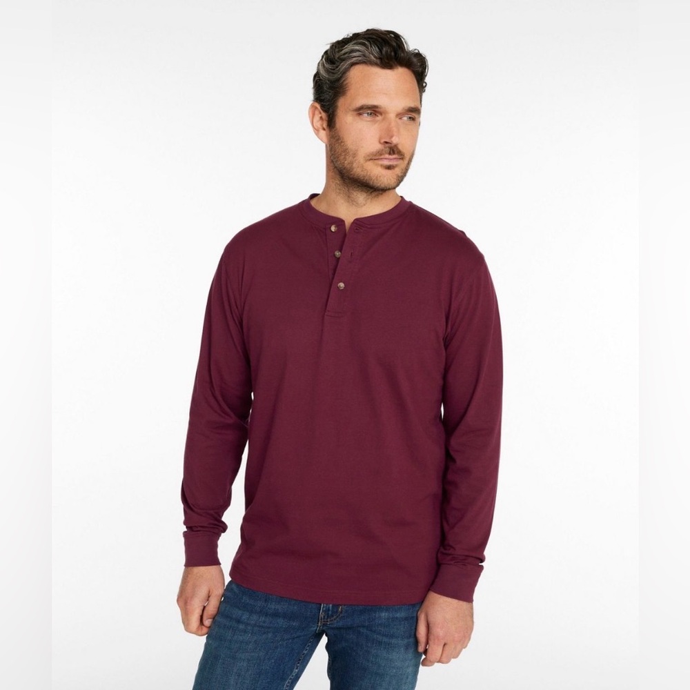 L.L.‎ Bean Burgundy Traditional Fit Long Sleeve Henley Shirt - Size Large